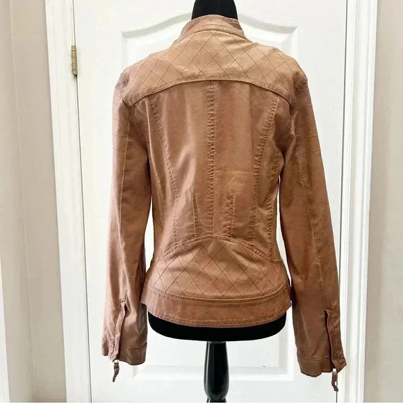 Le Chateau Faux Leather Moto Biker Jacket Vegan Cognac Tan Brown Size XS - Picture 15 of 16